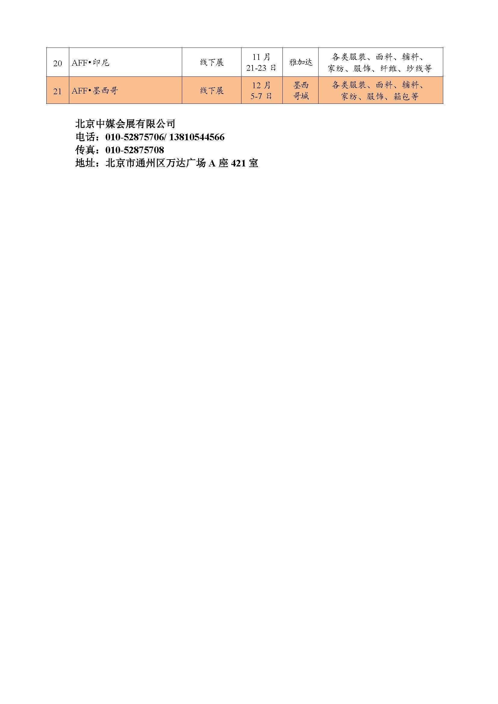 2023年全年紡織服裝展覽計(jì)劃